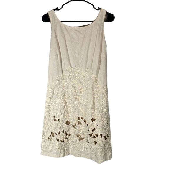 Basil & Maude Cream Sleeveless Floral Embroidered Cutout Sheath Dress Women Sz S - Picture 1 of 12